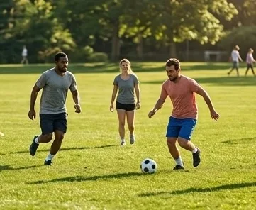 Pickup soccer game in a park
